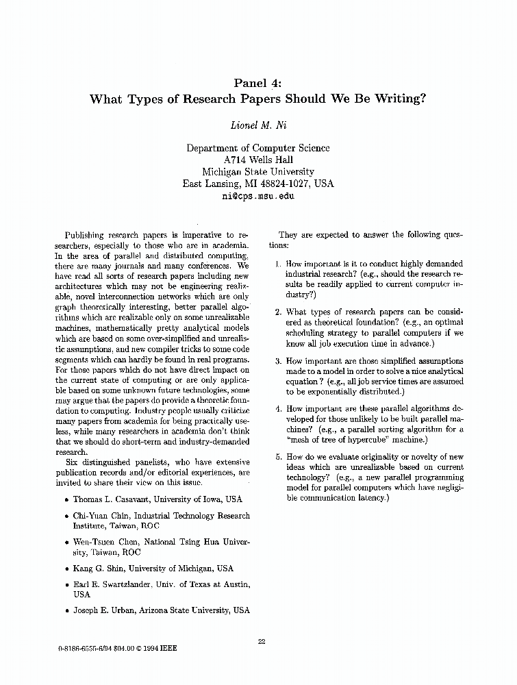 Panel 4: What Types Of Research Papers Should We Be Writing? | IEEE  Conference Publication | IEEE Xplore
