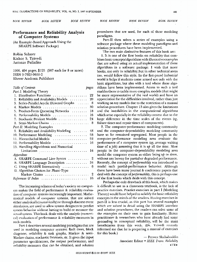 Performance And Reliability Analysis Of Computer Systems (an