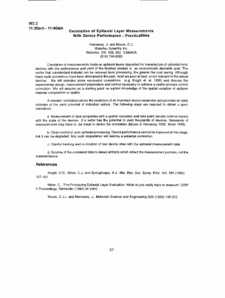 Correlation Of Epitaxial Layer Measurements With Device