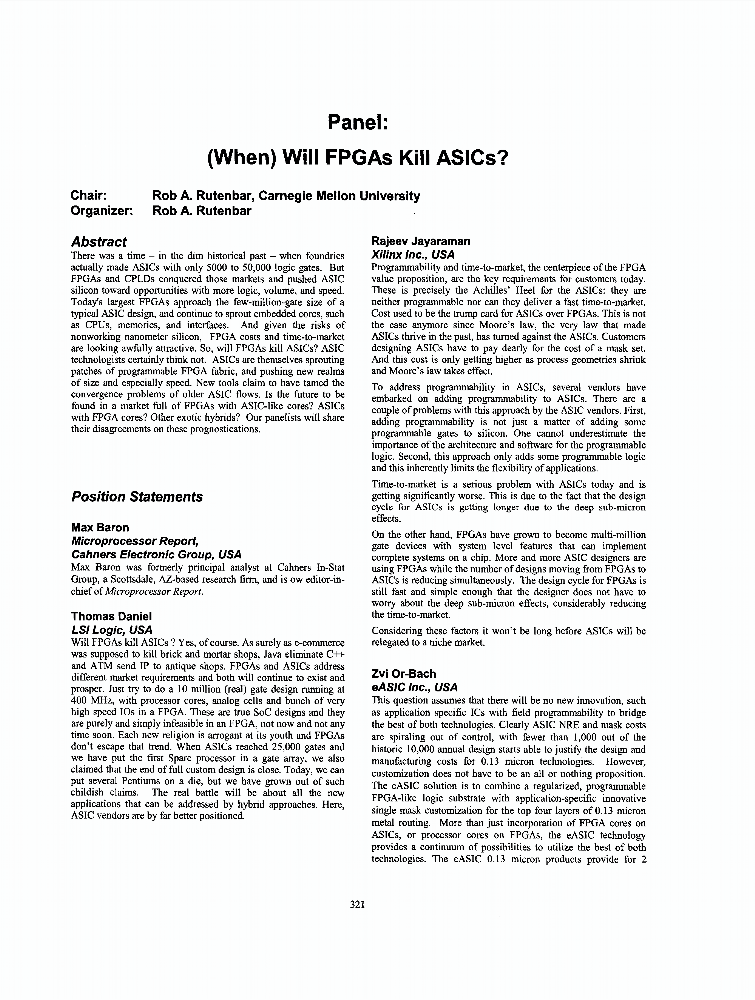 Panel: (When) will FPGAs kill ASICs? | IEEE Conference Publication | IEEE  Xplore