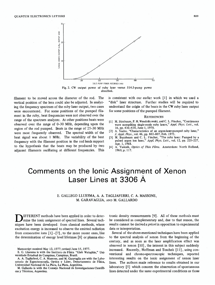 Comments On The Ionic Assignment Of Xenon Laser Lines At 3306 A Ieee Journals Magazine Ieee Xplore