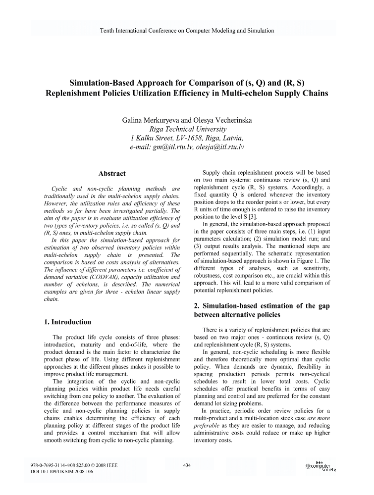 Simulation-Based Approach for Comparison of (s, Q) and (R, S) Replenishment  Policies Utilization Efficiency in Multi-echelon Supply Chains | IEEE  Conference Publication | IEEE Xplore