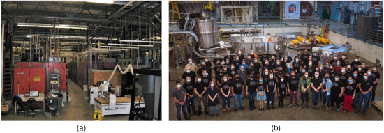 Fig. 1. - (a) C-Mod “Power Room” in late 2019 prior to its transformation into the magnet test facility and (b) the same space in July 2021, just prior to the installation of the TFMC into the main cryostat, shown with the majority of the PSFC and CFS personnel involved in the PSFC project.