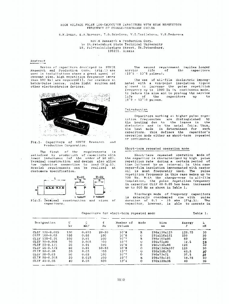 HIGH VOLTAGE PULSE LOWINDUCTIVE CAPACITORS WITH HIGH REPETITION