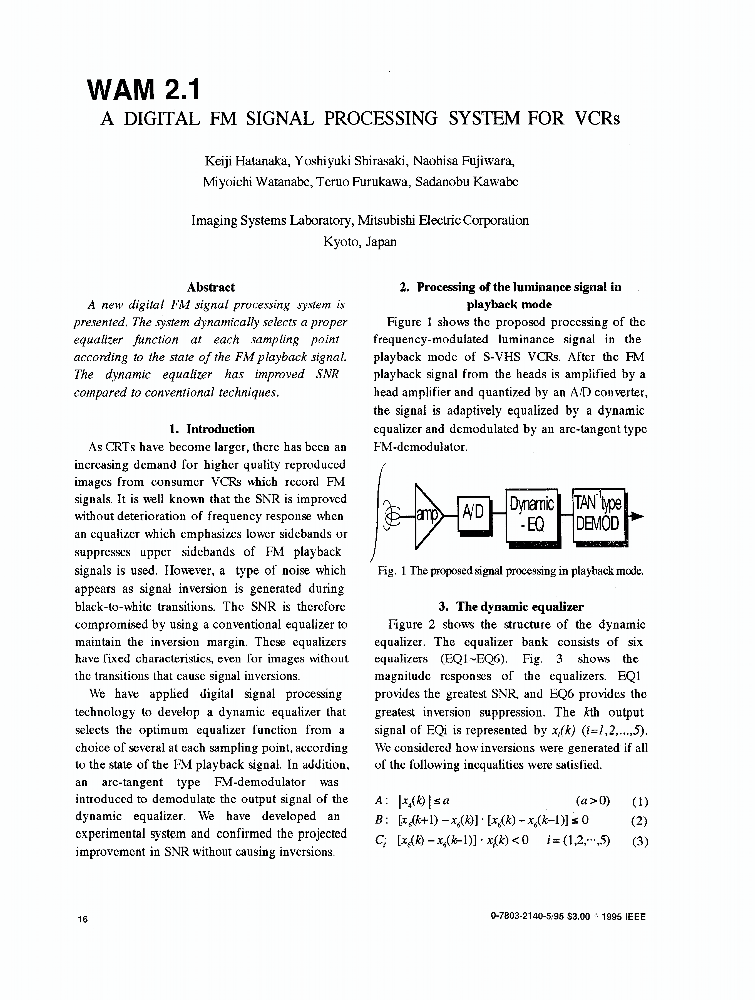 A DIGITAL FM SIGNAL PROCESSING SYSTEM FOR VCRs IEEE Conference
