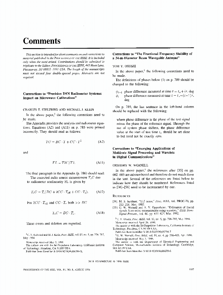 Corrections to "Emerging Applications of Multirate Signal Processing and Wavelets in Digital