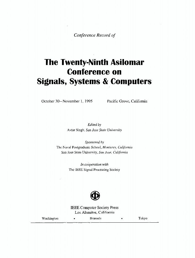 The TwentyNinth Asilomar Conference on Signals, Systems & Computers Proceedings Volume 2 of 2