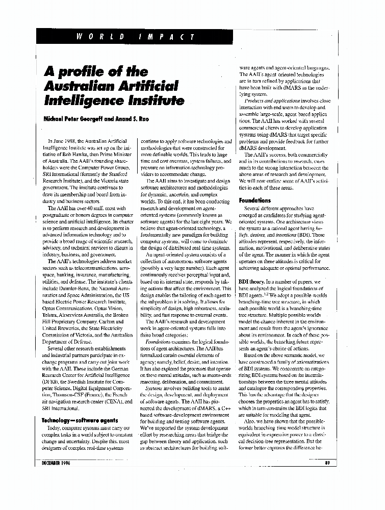 A profile of the Australian Artificial Intelligence Institute [World