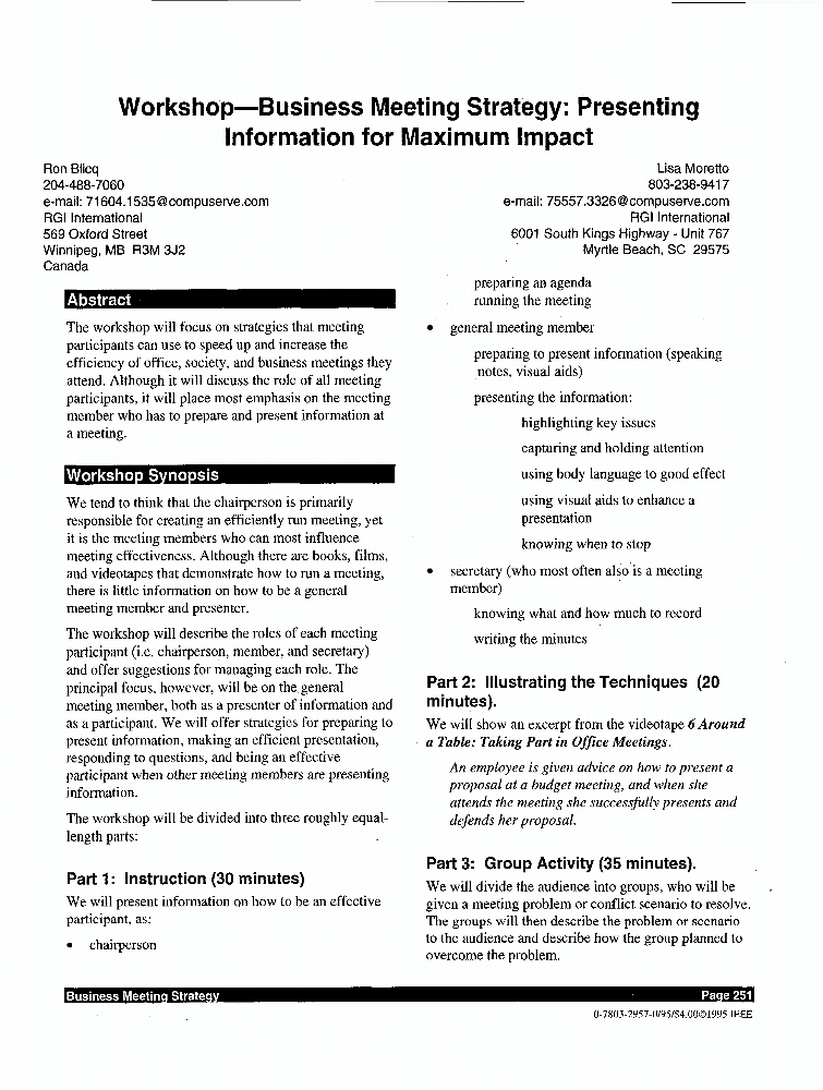 Meeting Strategy Presenting Information for Maximum