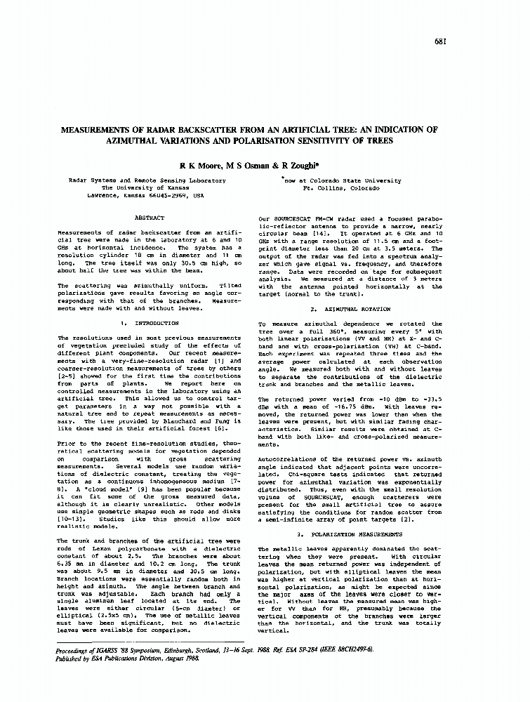 Measurements Of Radar Backscatter From An Artificial Tree An Indication ...