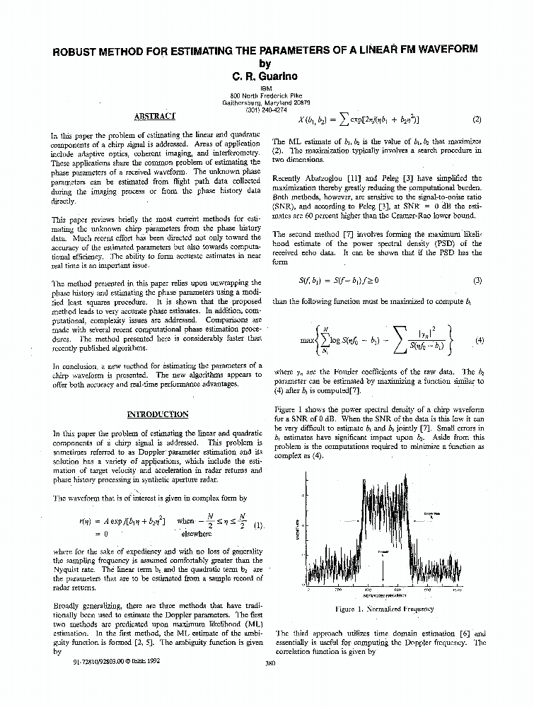 Robust Method For Estimating The Parameters Of A Linear Fm Waveform ...