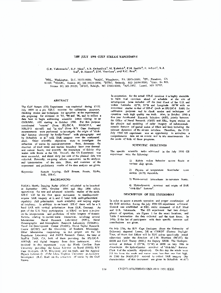 The July 1990 Gulf Stream Experiment IEEE Conference Publication