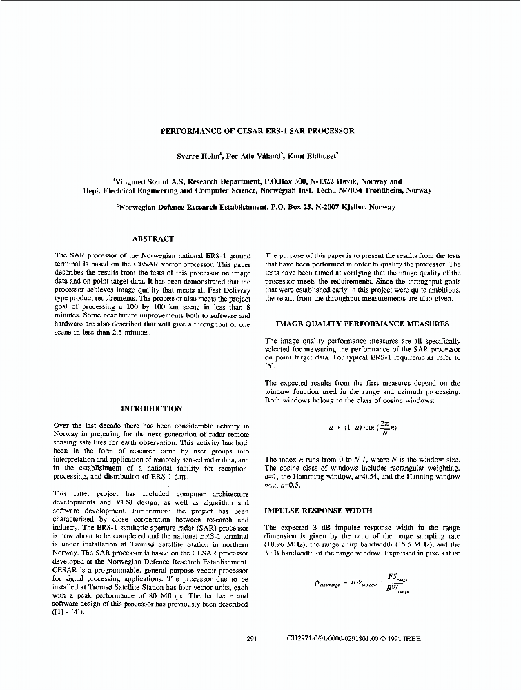 Performance Of Cesar ERS-1 SAR Processor | IEEE Conference Publication ...