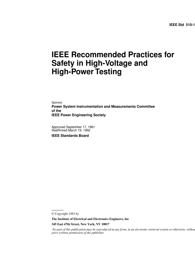 5101983 IEEE Practices for Safety in HighVoltage and