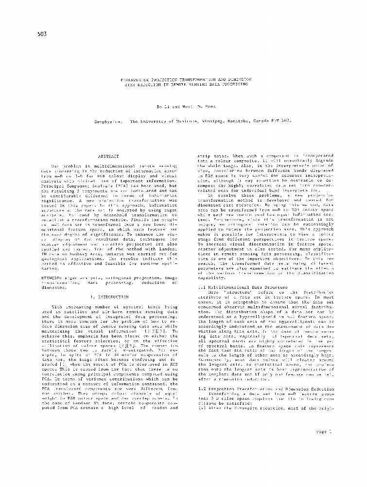 Eigenvector Projection Transformation and Dimension Size Reduction in