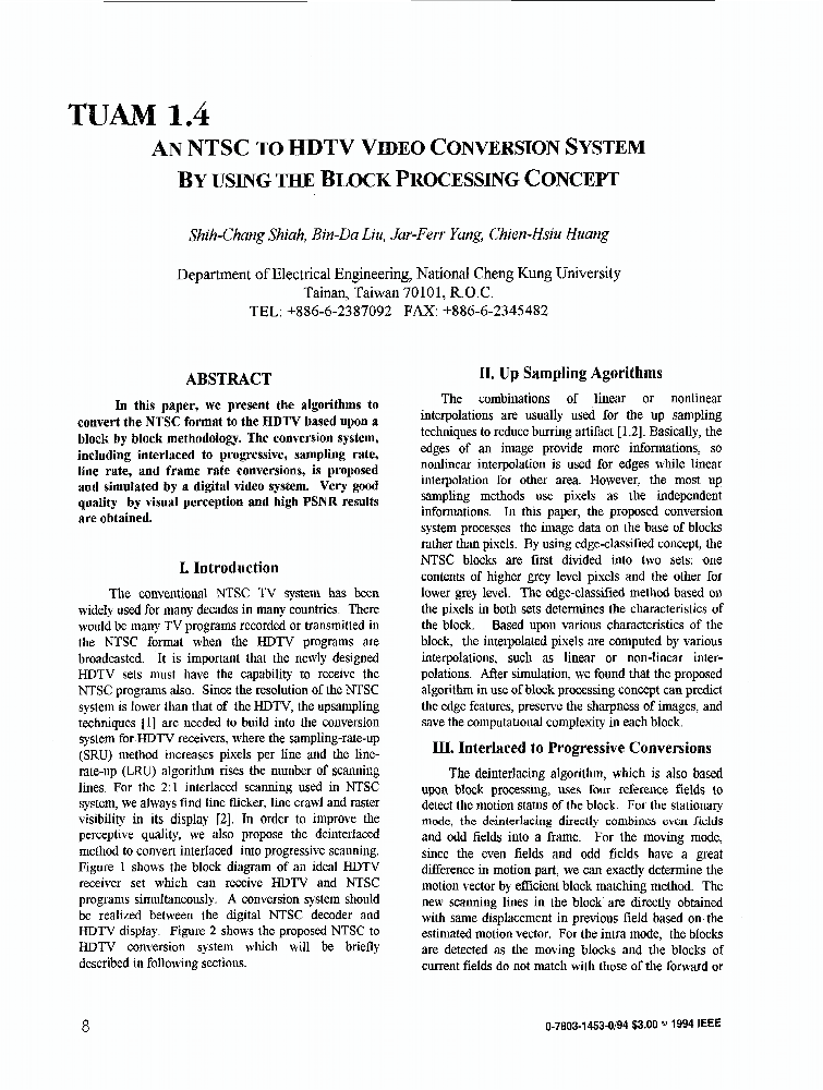 An Ntsc To Hdtv Video Conversion System By Using The Block Processing Concept Ieee Conference Publication Ieee Xplore