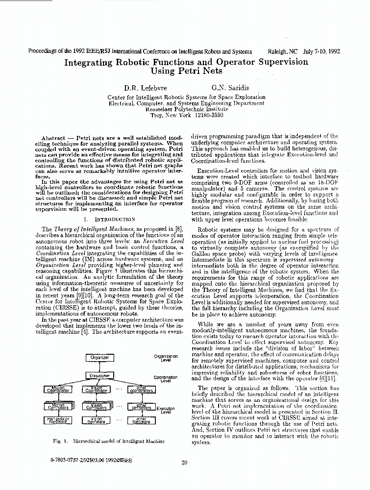 Integrating Robotic Functions And Operator Supervision Using Petri Nets