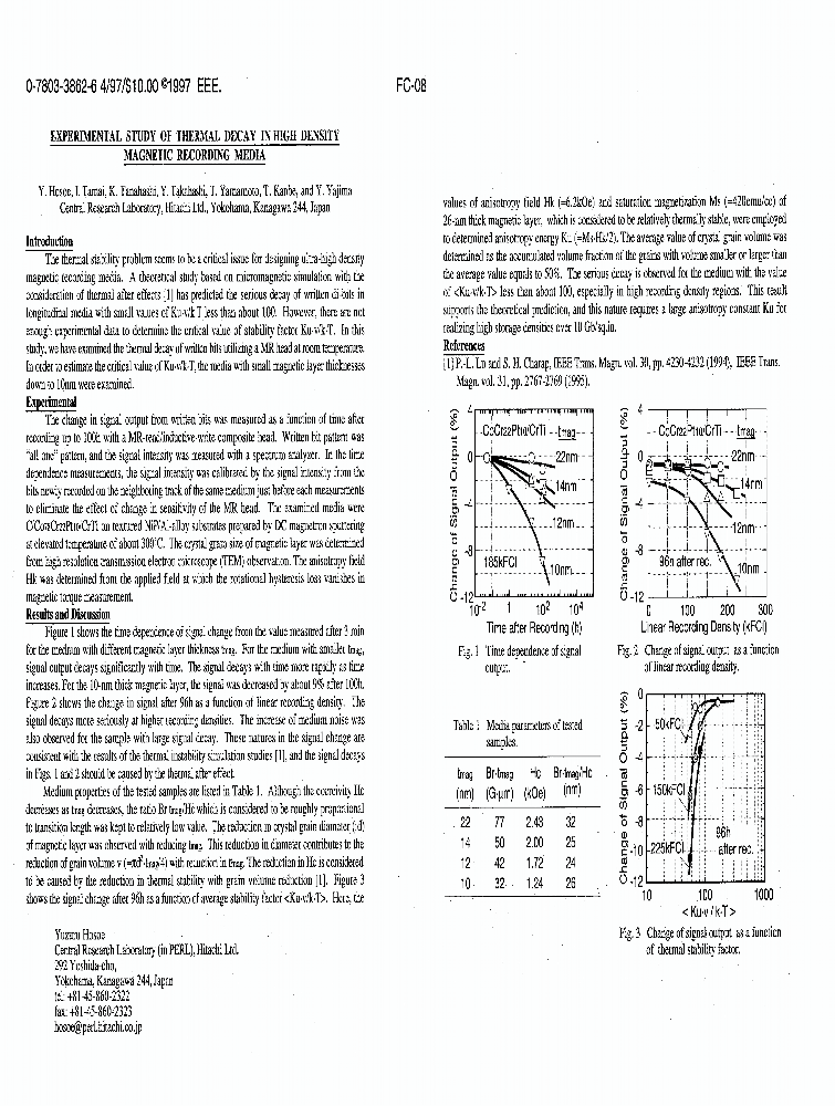 Experimental Study Of Thermal Decay In High Density Recording