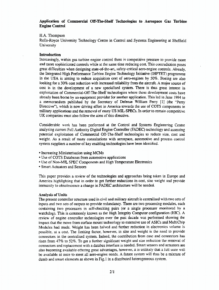 Application Of Commercial Offtheshelf Technologies To Aerospace Gas