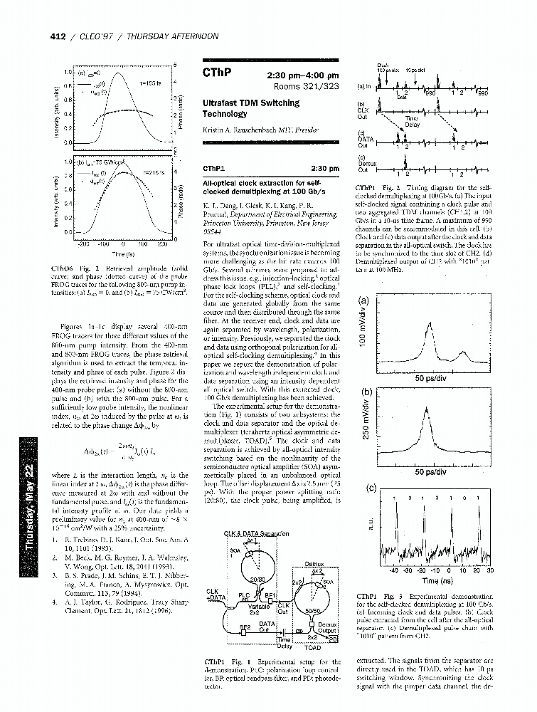 Alloptical clock extraction for selfclocked demultiplexing at 100 Gb