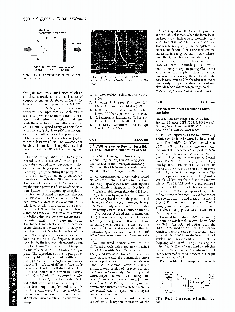 Cr/sup 4+/YAG as passive Qswitch for a Nd YAG oscillator with pulse width of 5 ns IEEE