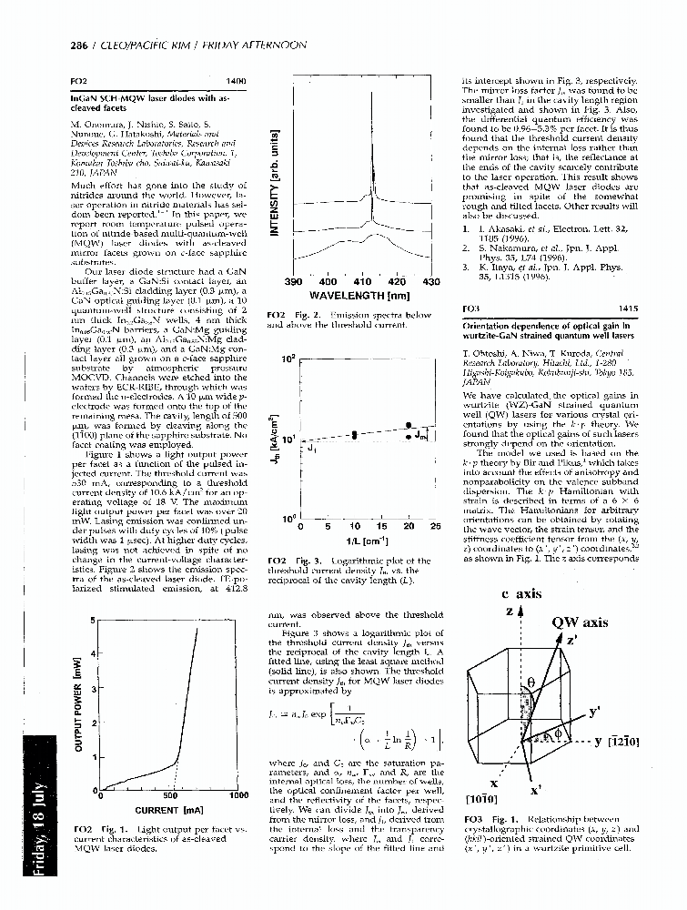 InGaN SCHMQW Laser Diodes With Ascleaved Facets IEEE Conference
