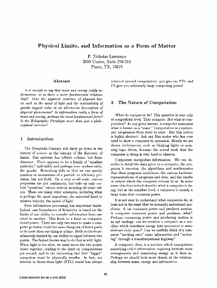 Physical Limits, And Information As A Form Of Matter IEEE Conference Publication IEEE Xplore