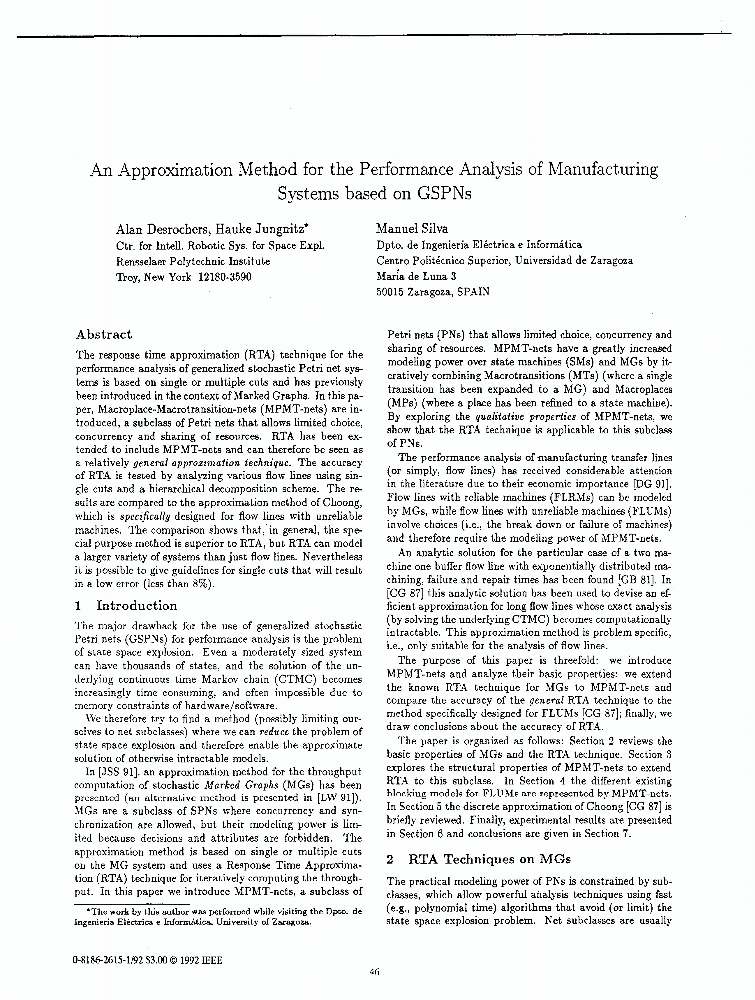 An Approximation Method For The Performance Analysis Of Manufacturing