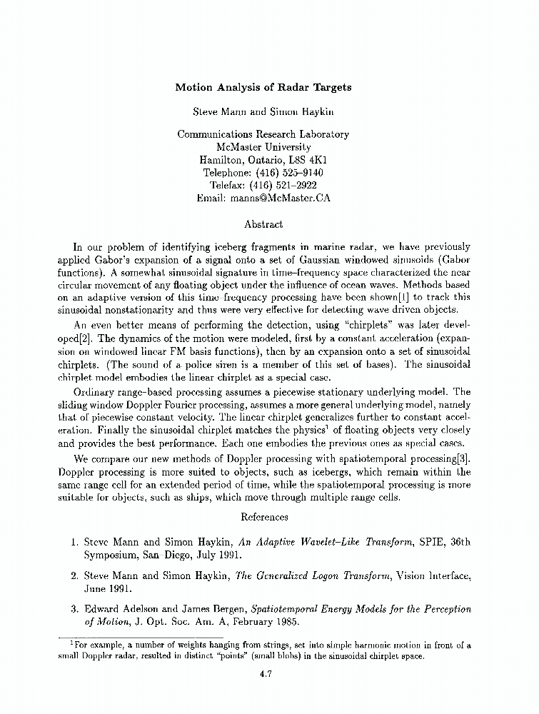 Motion Analysis Of Radar Targets IEEE Conference Publication IEEE