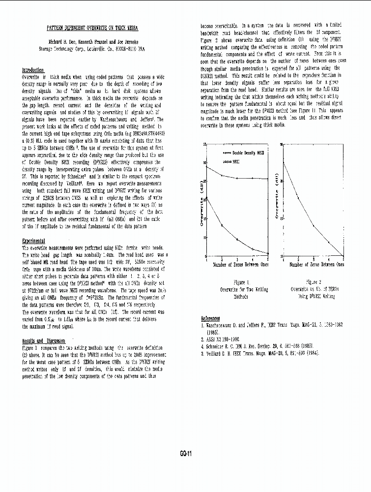 Pattern Dependent Overwrite On Thick Media IEEE Conference