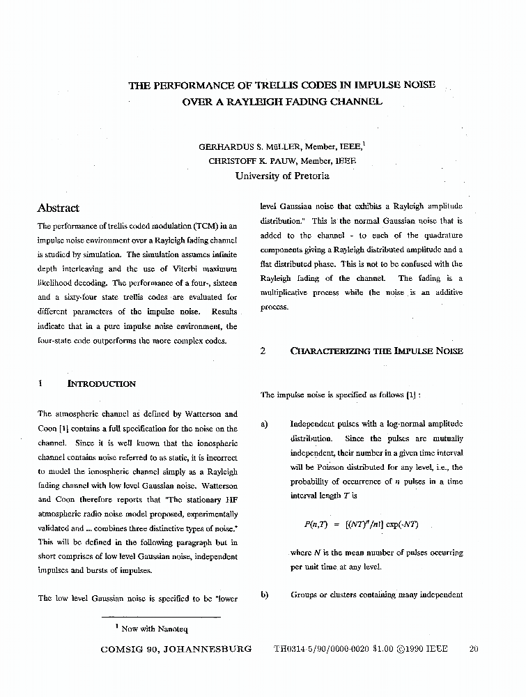 The Performance Of Trellis Codes In Lmpulse Noise Over A Rayleigh