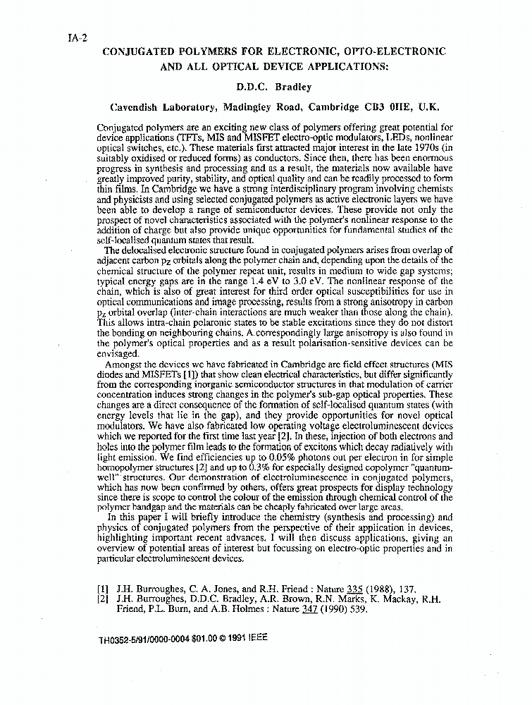 Conjugated Polymers for Electronic, OptoElectronic and All Optical