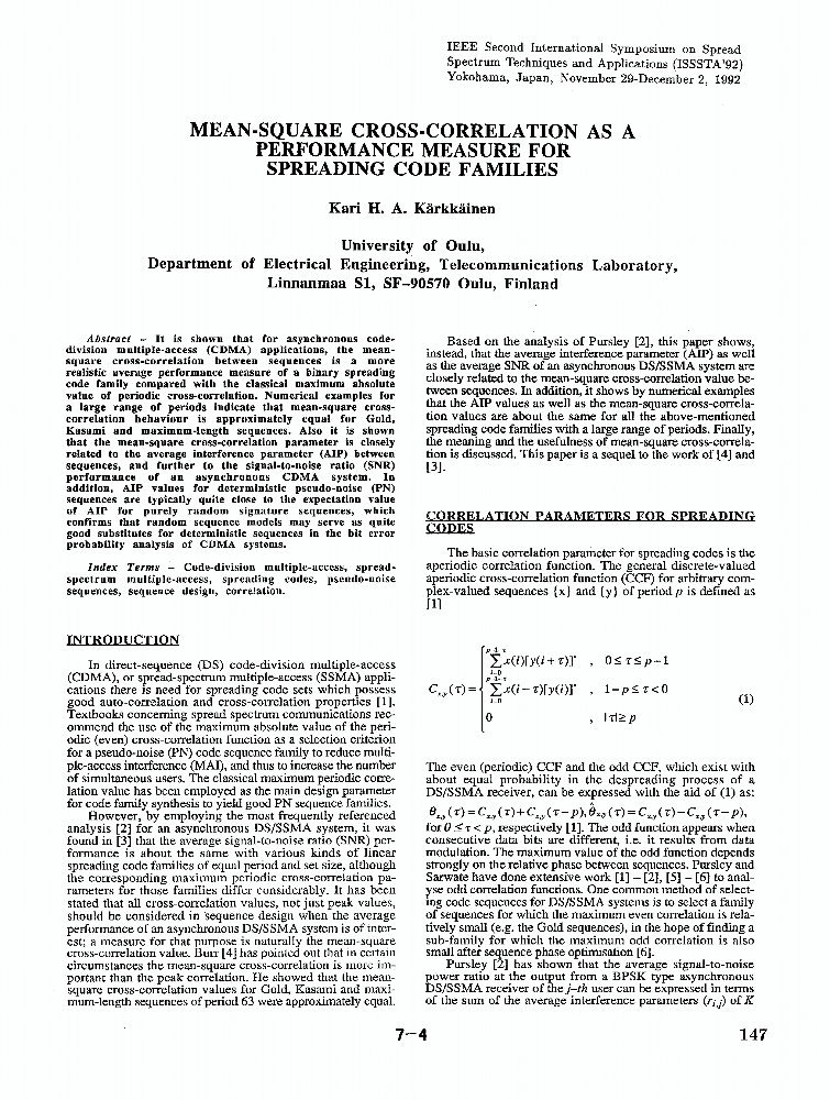 Mean-Square Cross-Correlation as a Performance Measure for Department of  Spreading Code Families | IEEE Conference Publication | IEEE Xplore