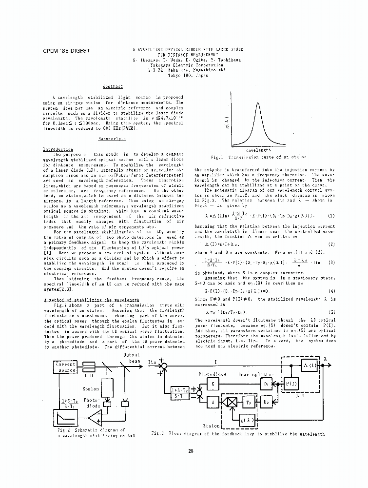 A stabilized optical source with laser diode for distance measurement
