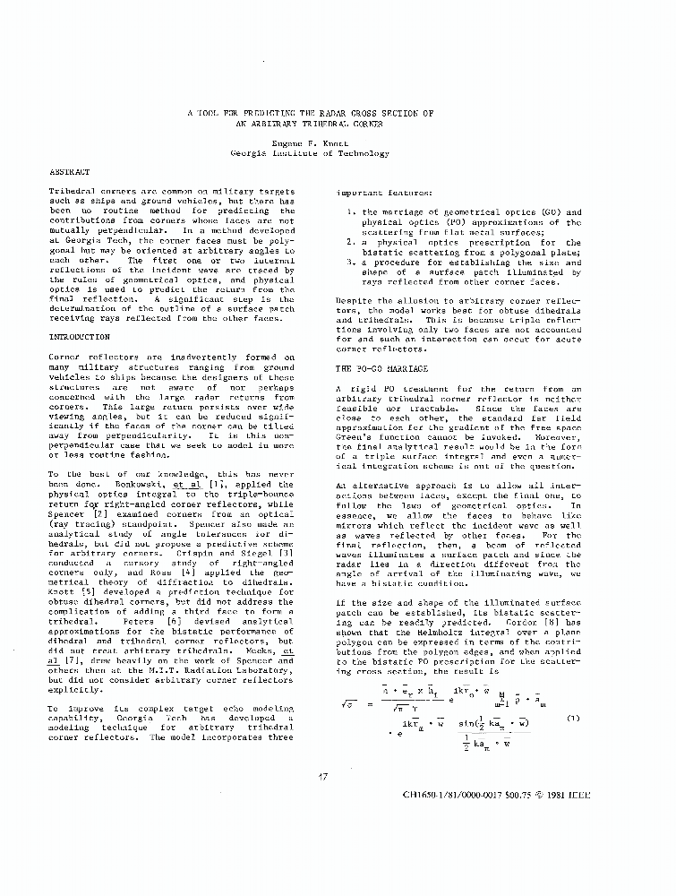 A Tool For Predicting The Radar Cross Section Of An Arbitrary Trihedral