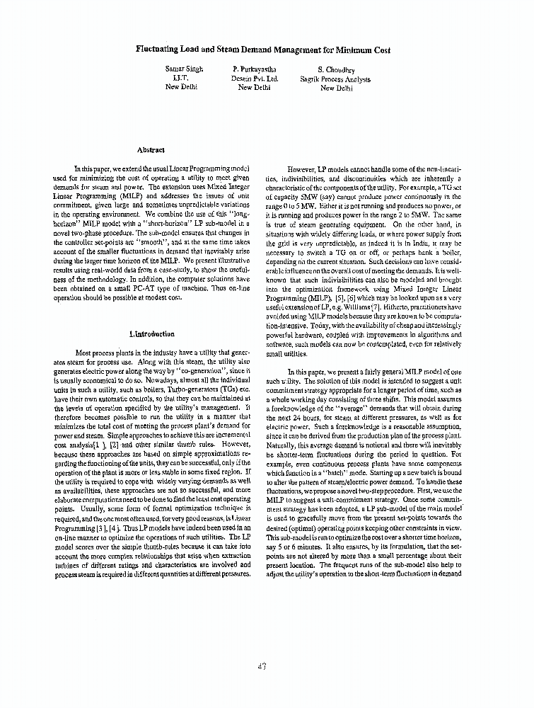 Fluctuating Load And Steam Demand Management For Minimum Cost IEEE