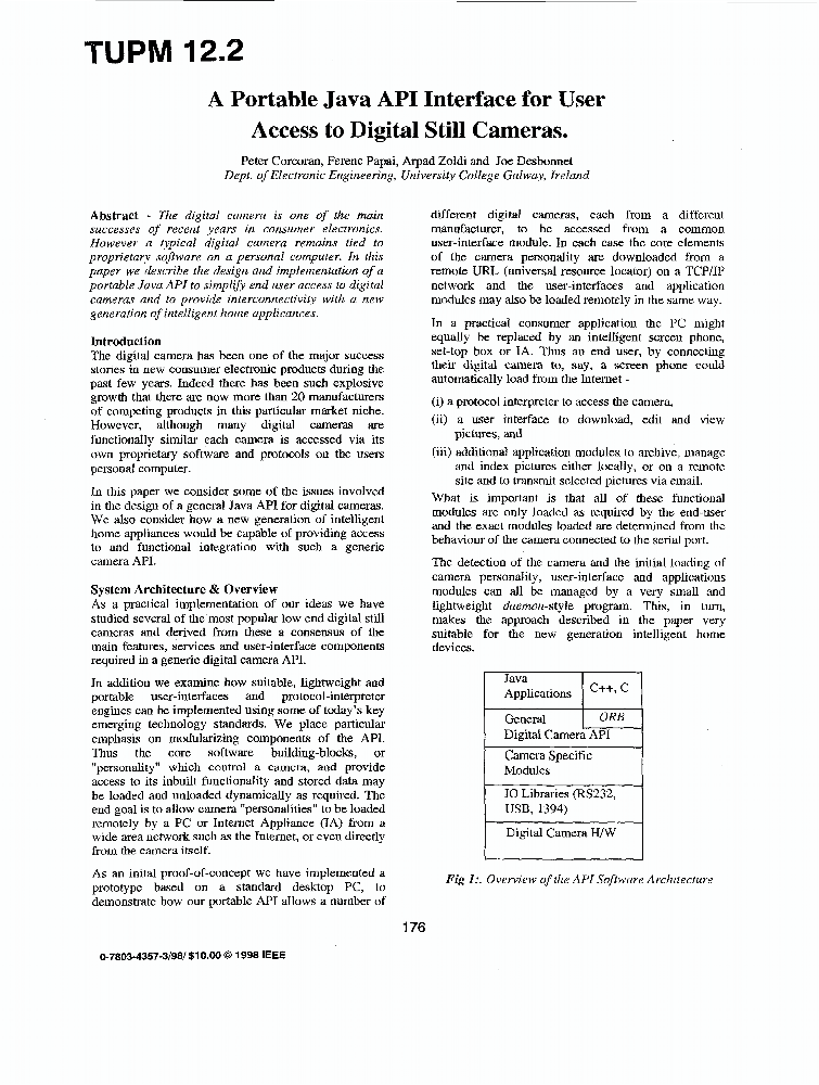 A Portable Java Api Interface For User Access To Digital Still Cameras
