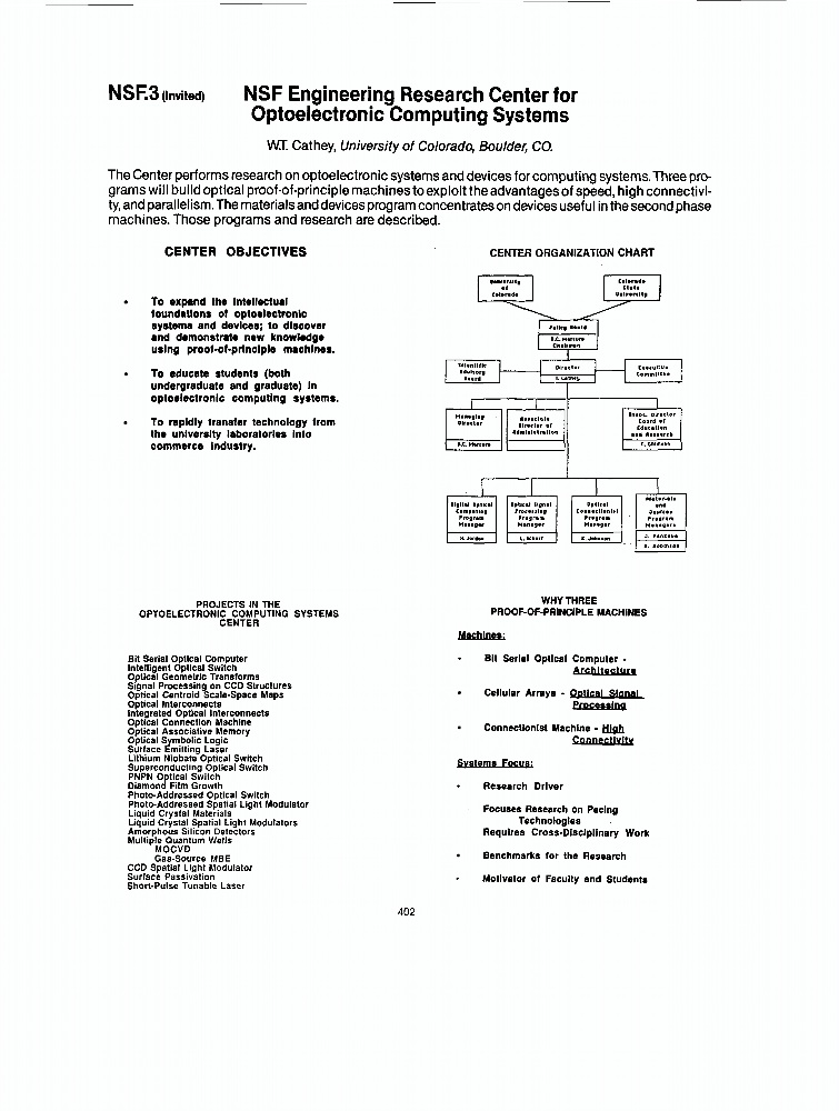 NSF Engineering Research Center For Optoelectronic Computing Systems IEEE Conference