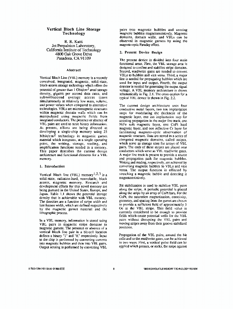 Vertical Bloch Line Storage Technology IEEE Conference Publication