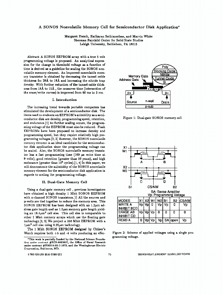 A SONOS Nonvolatile Memory Cell For Semiconductor Disk Application