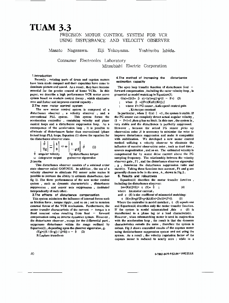 Precision Motor Control System For VCR Using Disturbance And Velocity