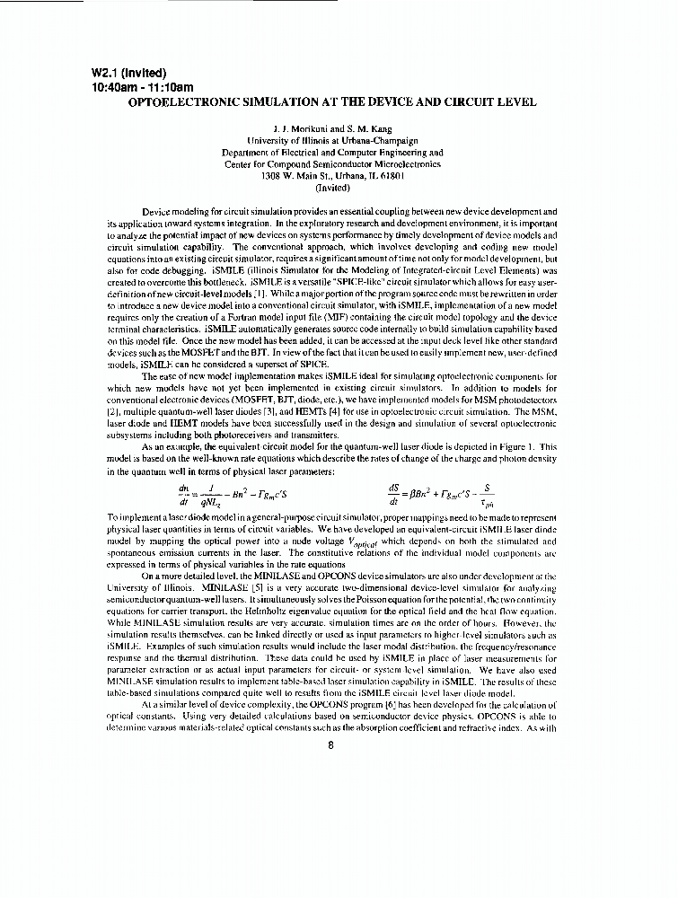 Optoelectronic Simulation At The Device And Circuit Level IEEE