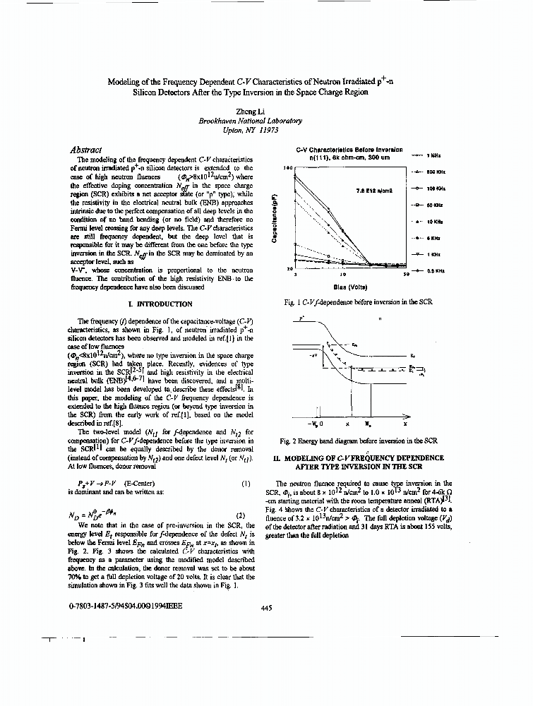 Modeling Of The Frequency Dependent C-V Characteristics Of Neutron ...