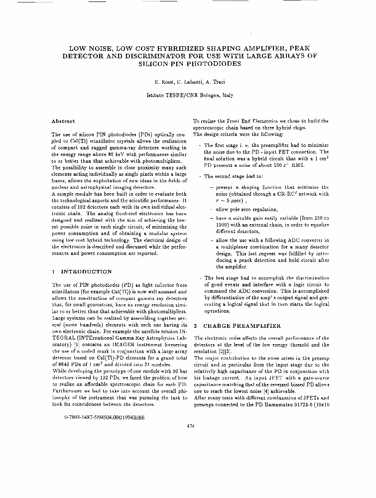 Low Noise, Low Cost Hybridized Shaping Amplifier, Peak Detector And ...