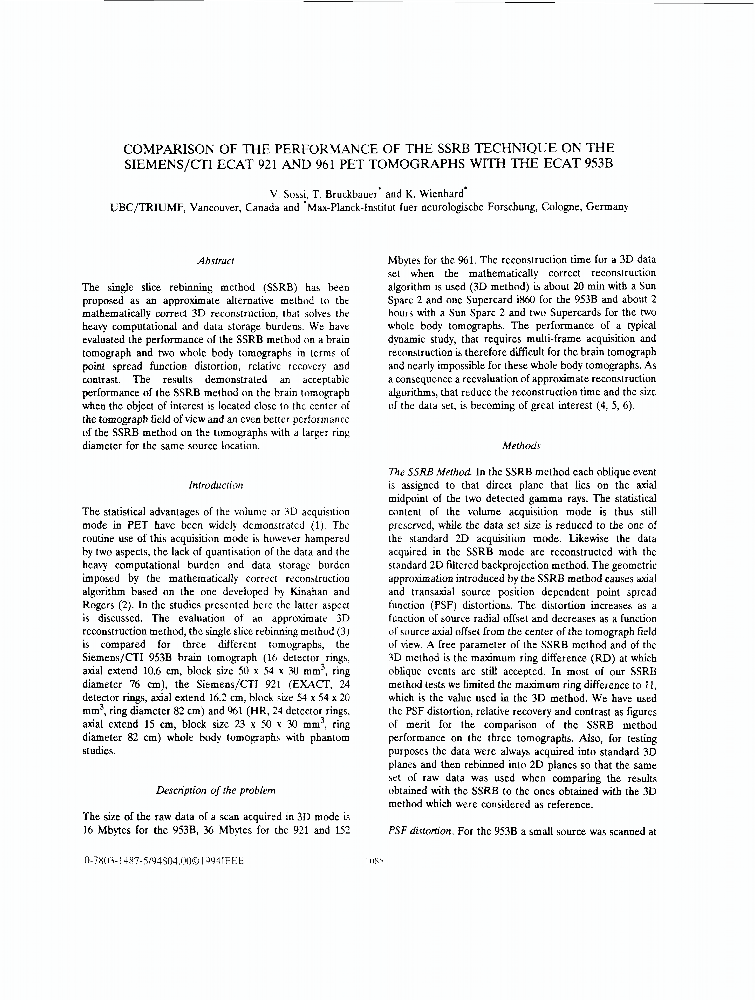 Comparison Of The Performance Of The SSRB Technique On The Siemens/CTI ...