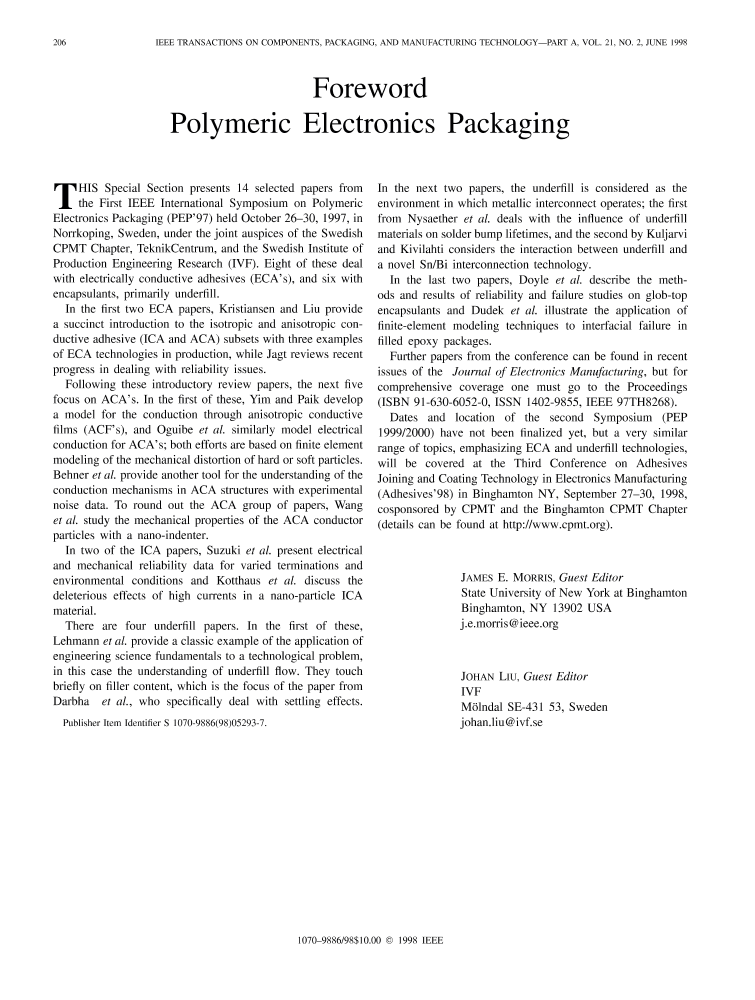 Foreword Polymeric Electronics Packaging IEEE Journals & Magazine IEEE Xplore