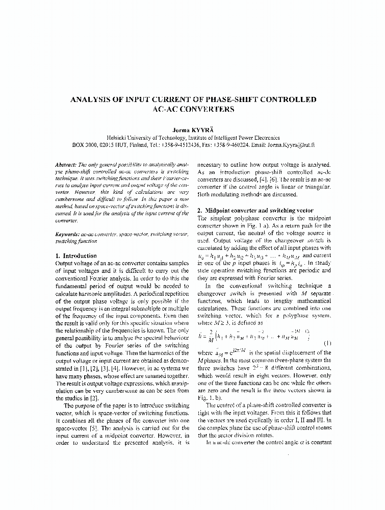 Analysis Of Input Current Of Phase Shift Controlled Ac Ac Converters