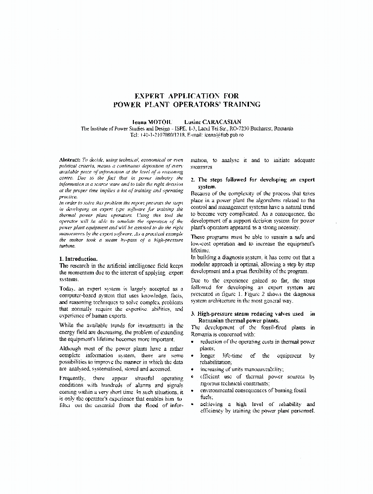 Expert Application For Power Plant Operators' Training IEEE Conference Publication IEEE Xplore