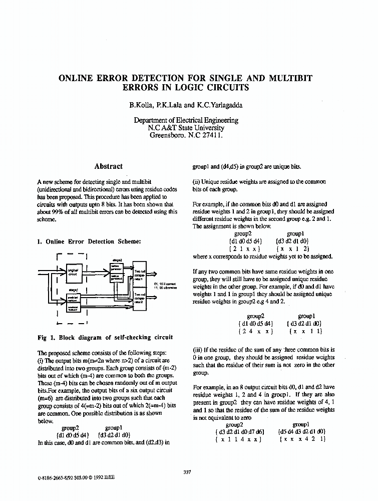 Online Error Detection for Single and Multibit Errors in Logic Circuits