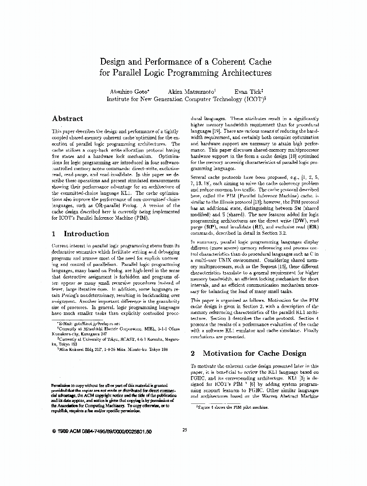 Design And Performance Of A Coherent Cache For Parallel Logic ...